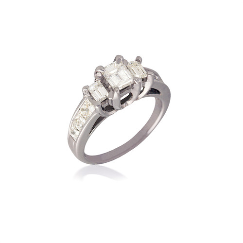 1.3 Ct. Emerald Cut Natural Diamond 3 Stone Split Shank Pave Diamond  Engagement Ring (GIA Certified) | Diamond Mansion